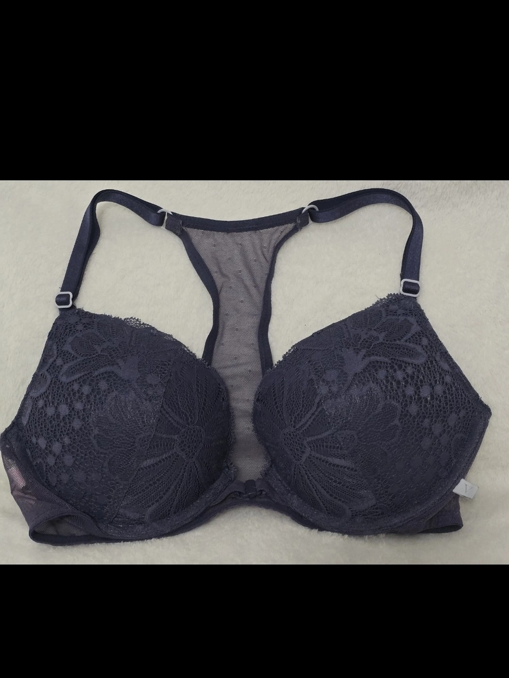 Victoria's Secret Size 32C Navy Lace Racerback Push-Up Bra